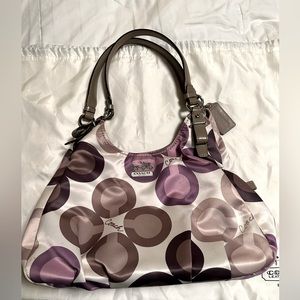 Vintage Coach initial shoulder bag - cream, taupe and purple.
